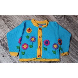 Coco Villar 24 mo. Blue Yellow Flower Ladybug Spring Knit Cardigan Sweater